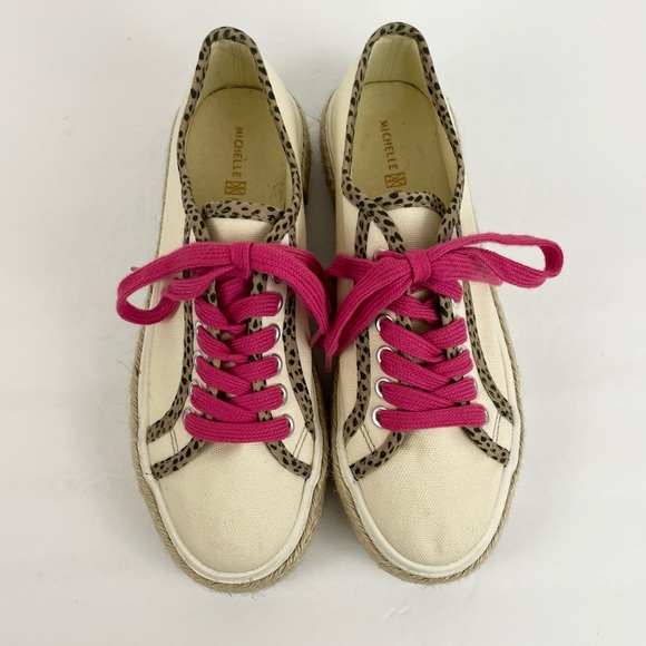Michelle McDowell Cream Leopard Espadrille Pink Lace Up Sneakers Women’s Size 6 - Picture 2 of 14